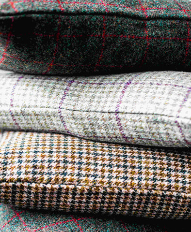 Patterned Harris Tweed Cushions Stacked