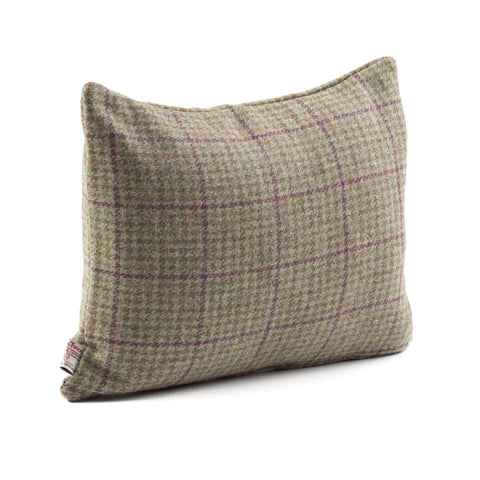 Harris Tweed scatter cushion in beige with purple check