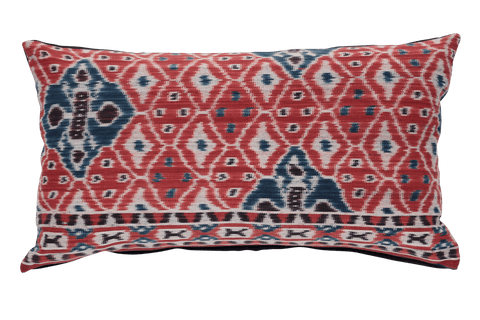 Terracotta and Indigo Hand Woven Patterned Ikat Cushion named Rumah