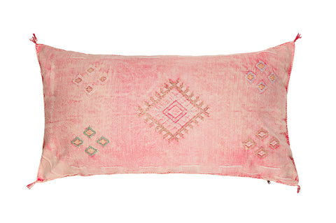 Pale pink large cactus silk bolster cushion