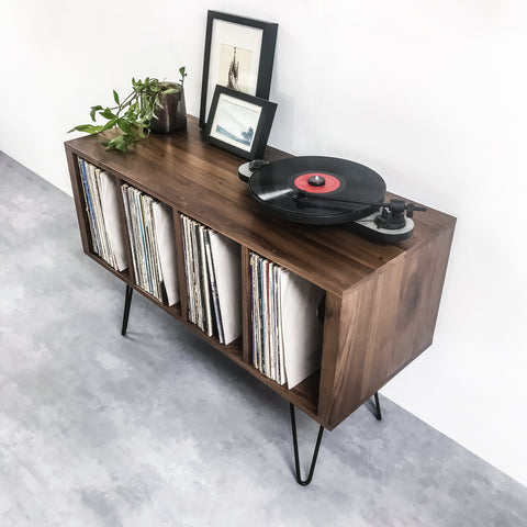 walnut record player stand