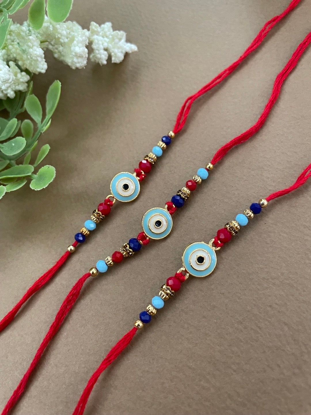 image for (COMBO of 3) Blue Evil Eye Rakhi Bracelet for Raksha Bandhan