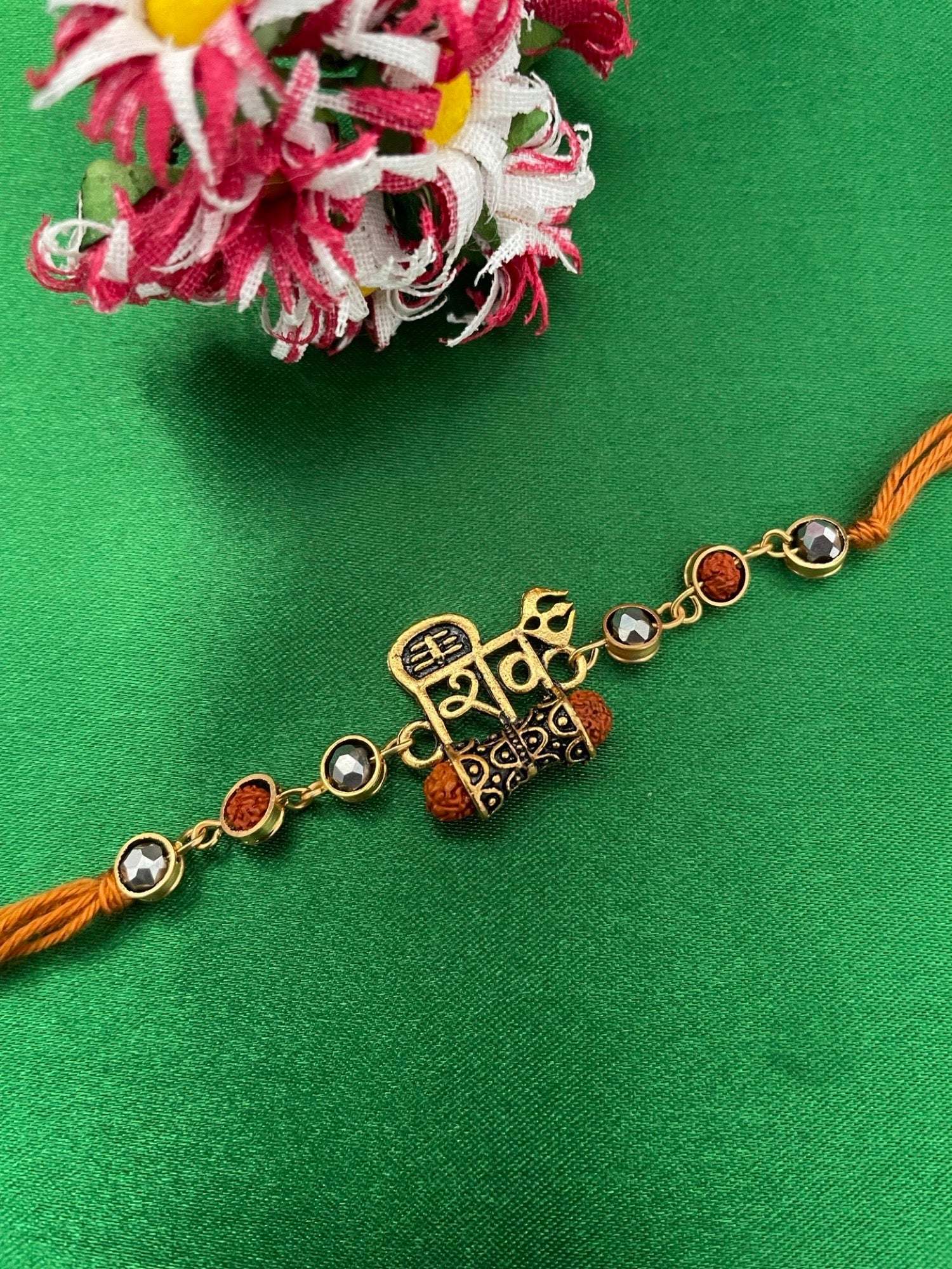 image for Shiva Name Pendant With Damru & Rudraksha Rakhi Bracelet for Raksha Bandhan