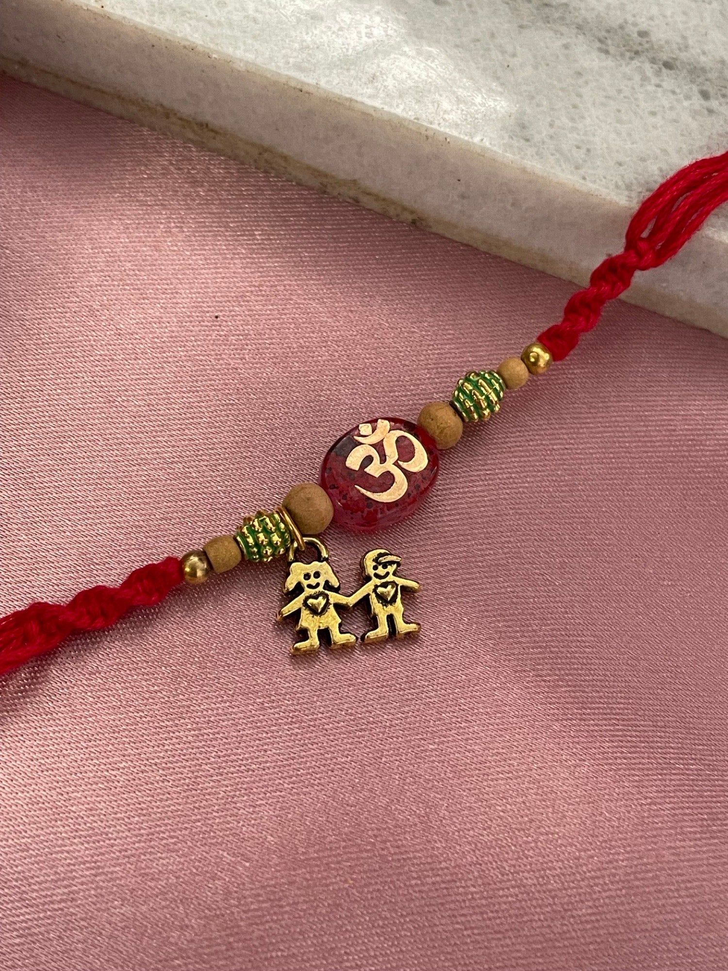 image for Gold Plated Om With Brother & Sister Charm Rakhi Bracelet for Raksha Bandhan