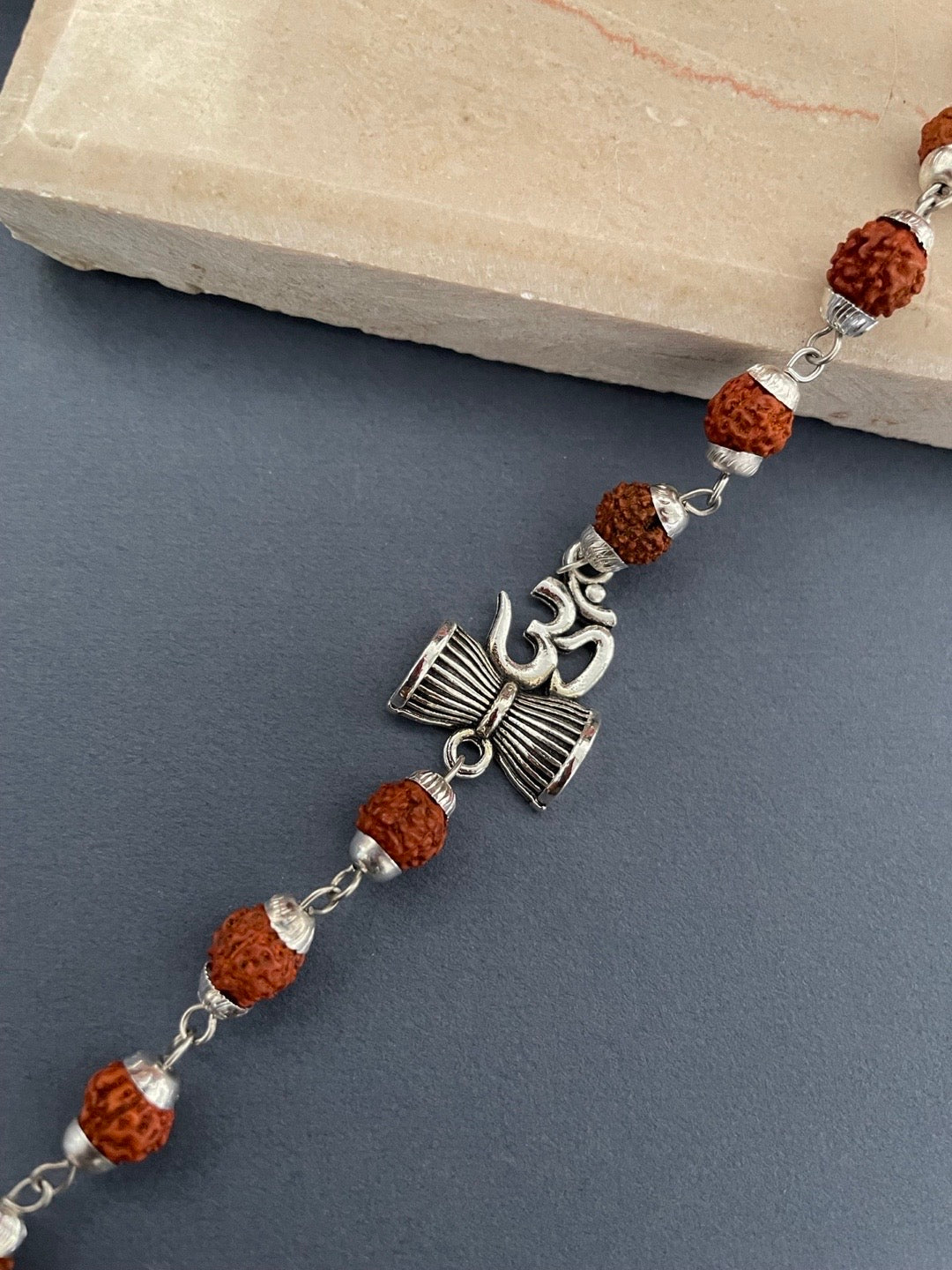 image for Silver Plated Om With Damru & Rudraksha Rakhi Bracelet for Raksha Bandhan