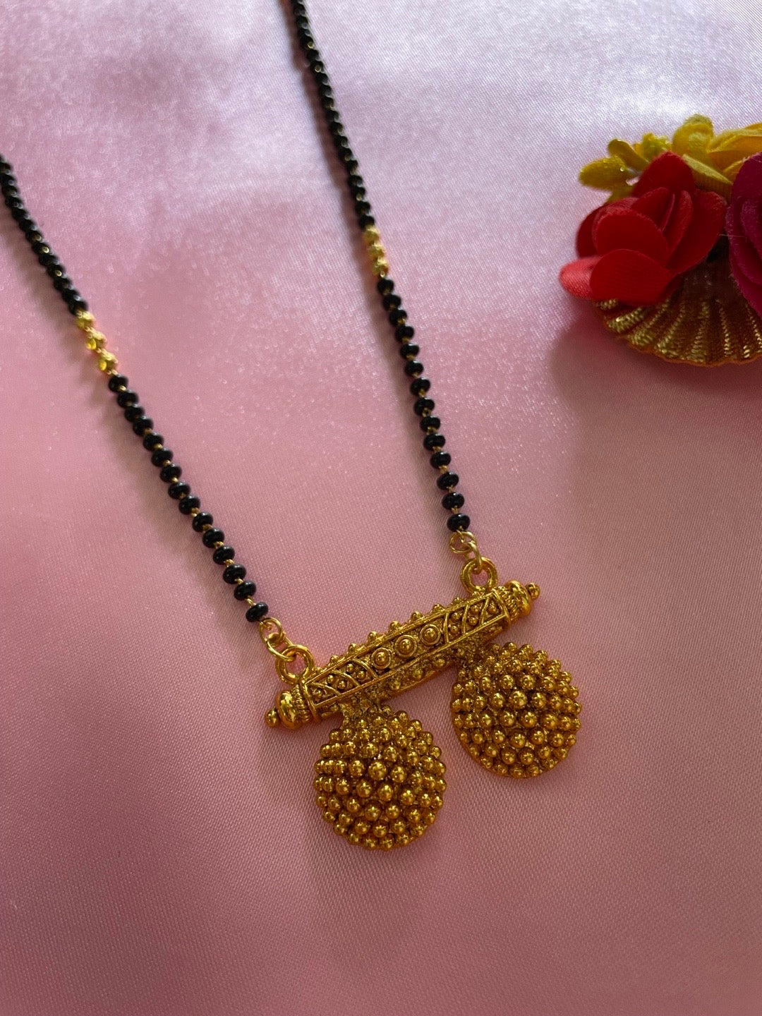 image for Gold Plated Maharashtrian Long Mangalsutra Gold Vati Pendant Black Bead Chain