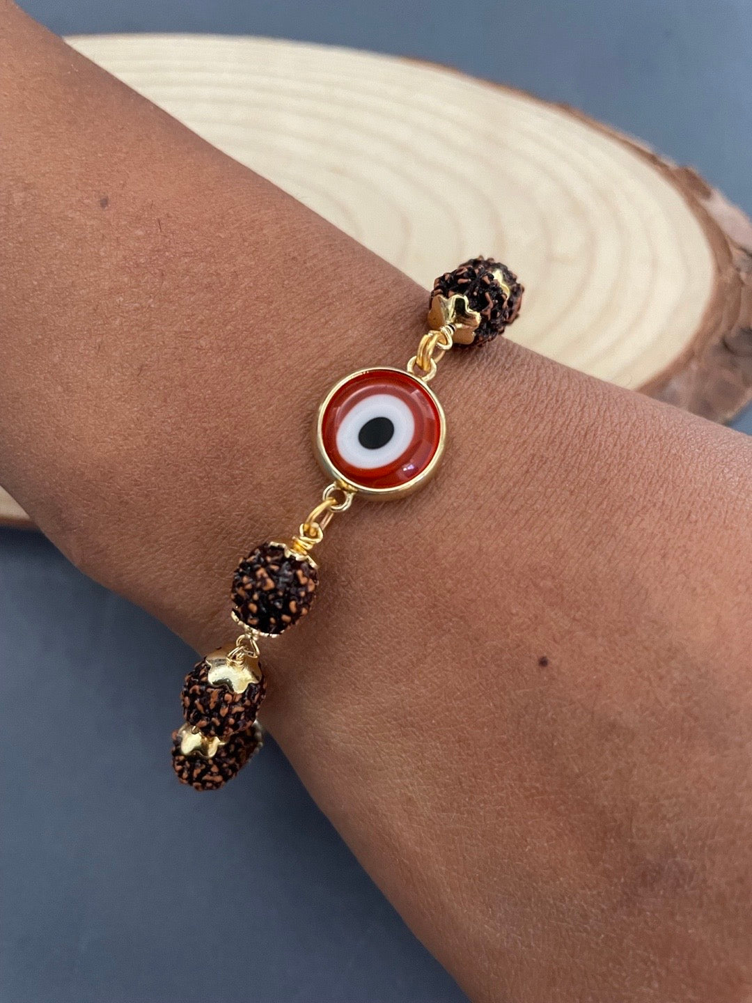 image for Red Color Evil Eye Mens Rudraksha Bracelet