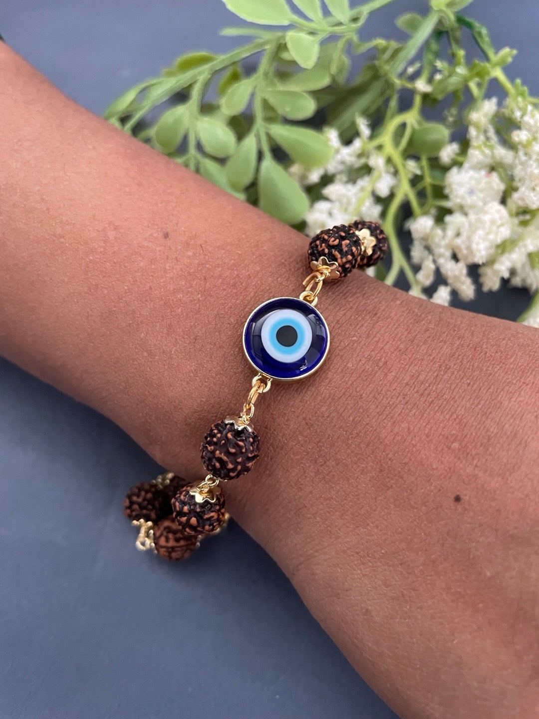 image for Blue Color Evil Eye Mens Rudraksha Bracelet