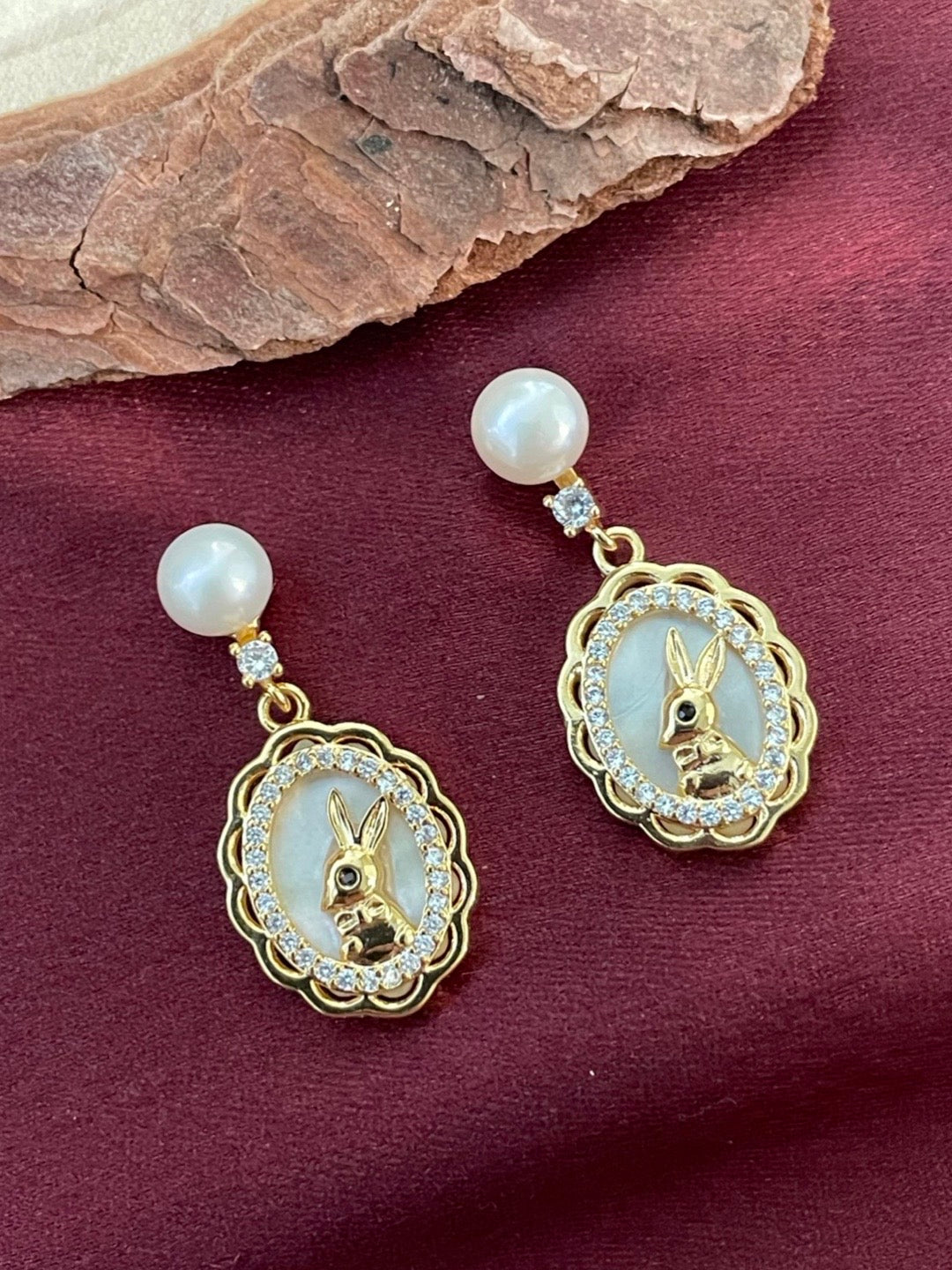 image for Fresh water pearl Dangler  Earring With AD & Mother of Pearl