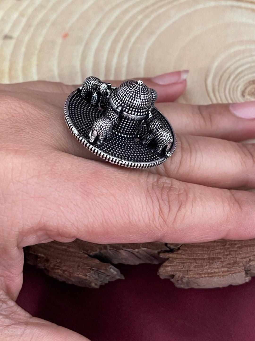 image for Bohemian Gypsy Elephant Design Oxidized Silver Afghani Ring