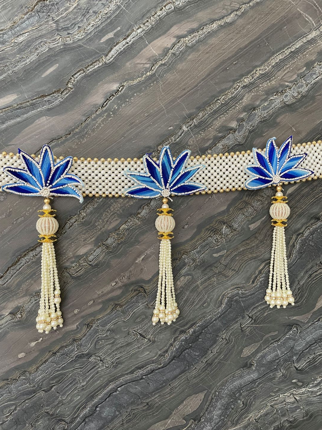 image for Pearl and Blue Flower Toran For Door Hangings Diwali Decoration