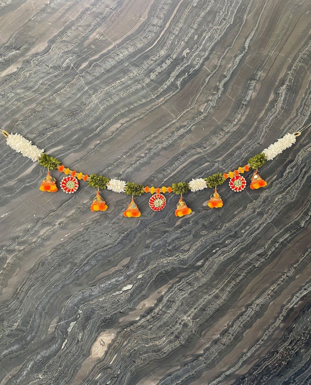 image for Orange and yellow Jhumka Toran For Door Hangings Diwali Decoration with Shubh Labh