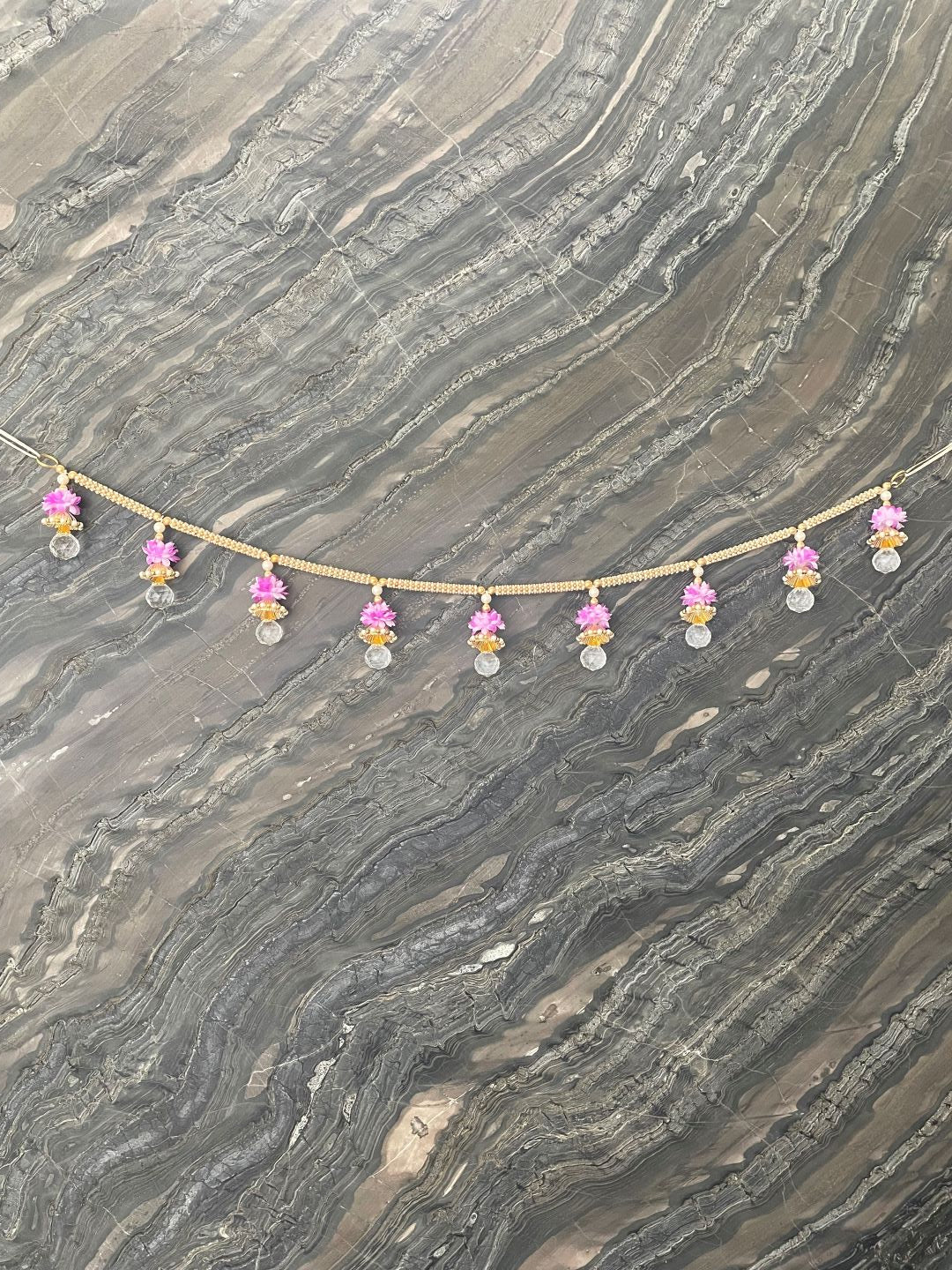 image for Gold & Pearl Beads With Purple flower Toran For Door Hangings Diwali Decoration