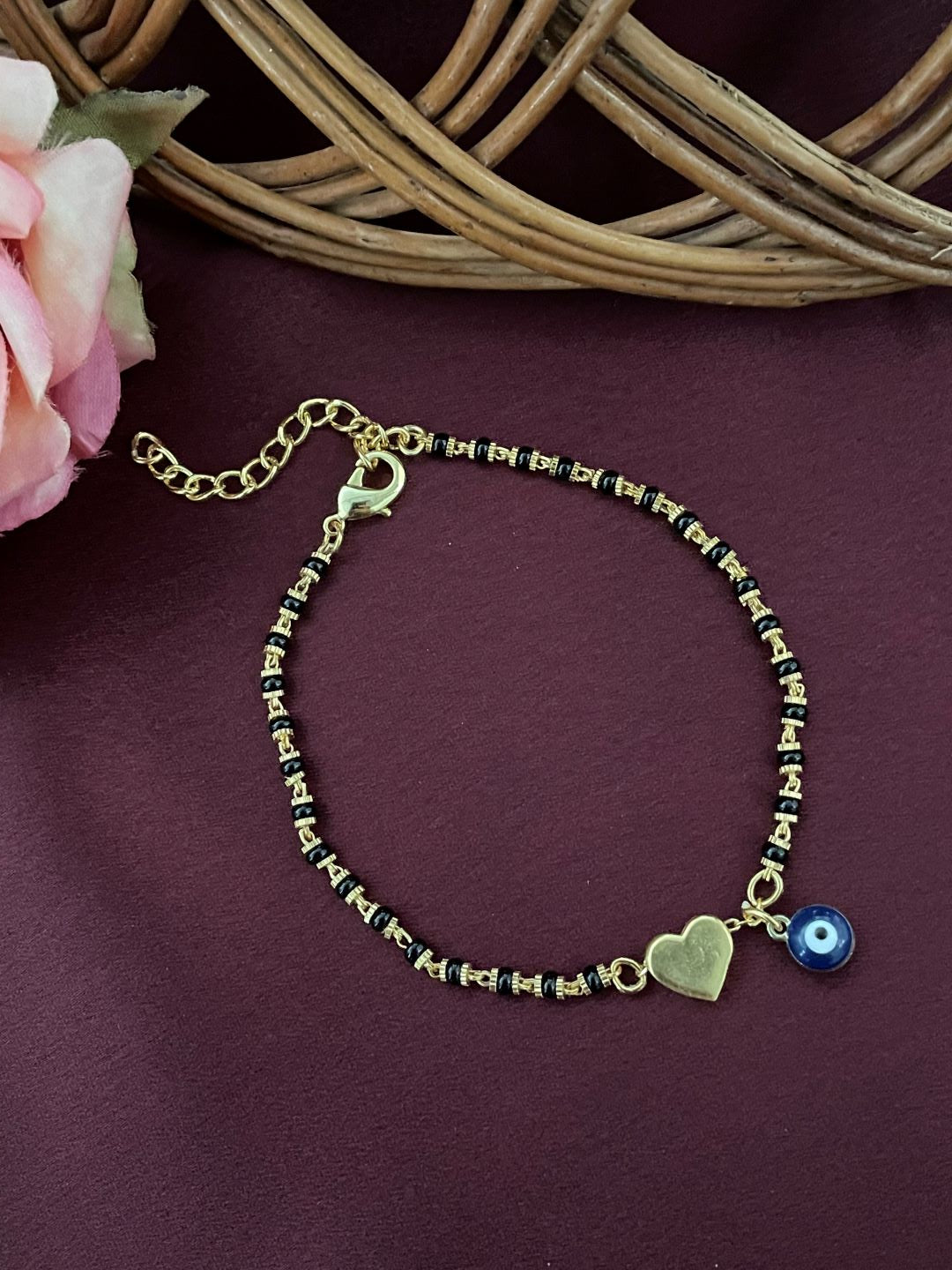 image for Heart Mangalsutra Bracelet With Evil Eye