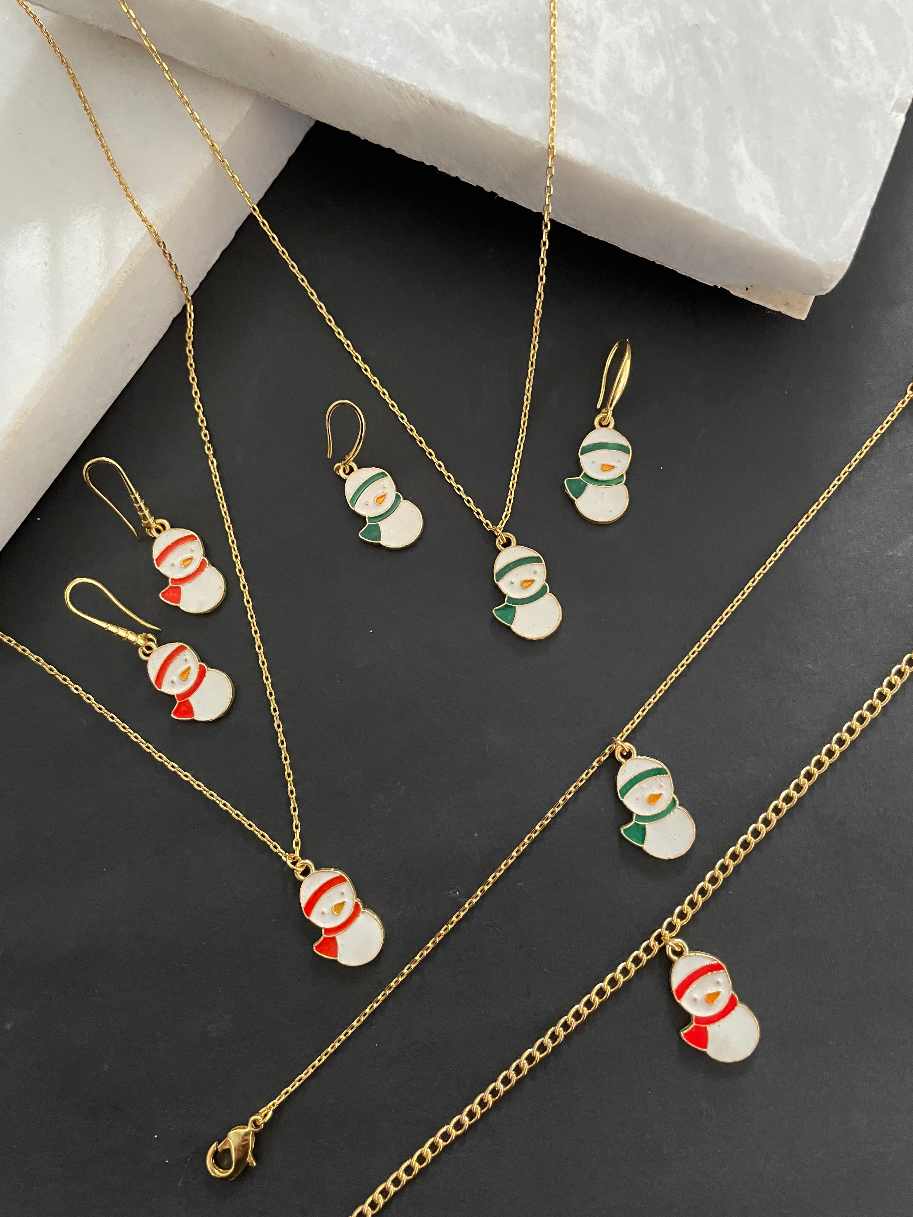 image for Christmas Baby Snowman Pendant Necklace Earring and Bracelet Set