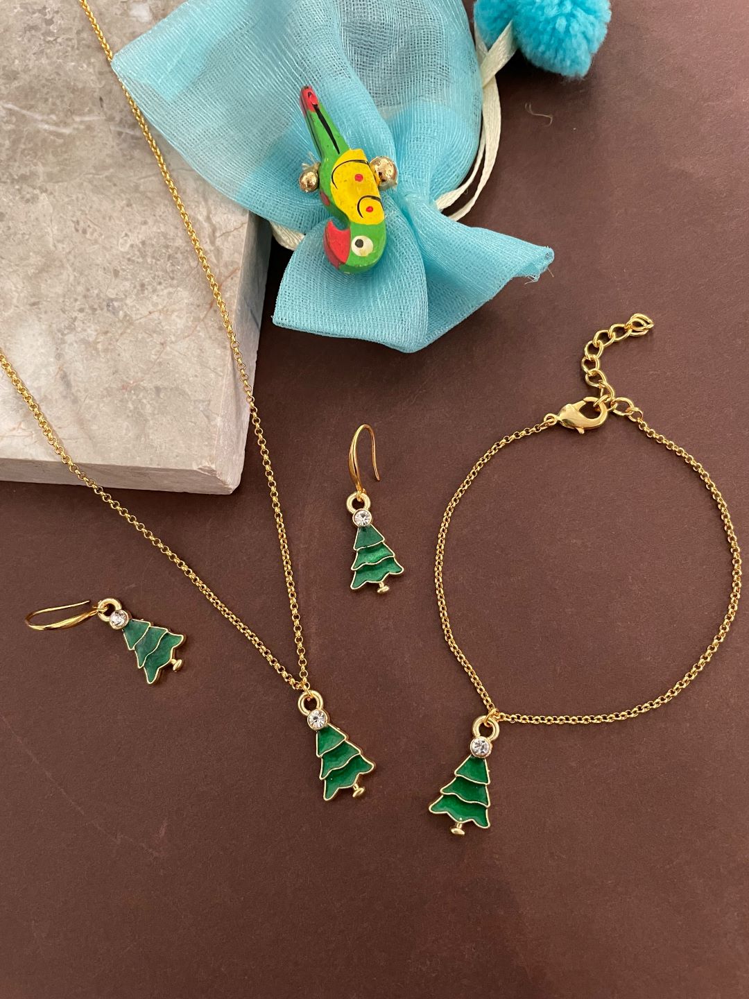 image for Christmas Tree Pendant Necklace Earring and Bracelet Set