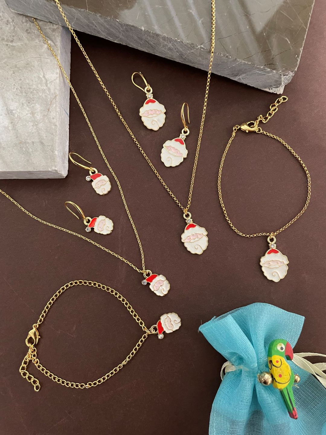 image for Christmas White & Red Santa Claus Pendant Necklace Earring and Bracelet Set