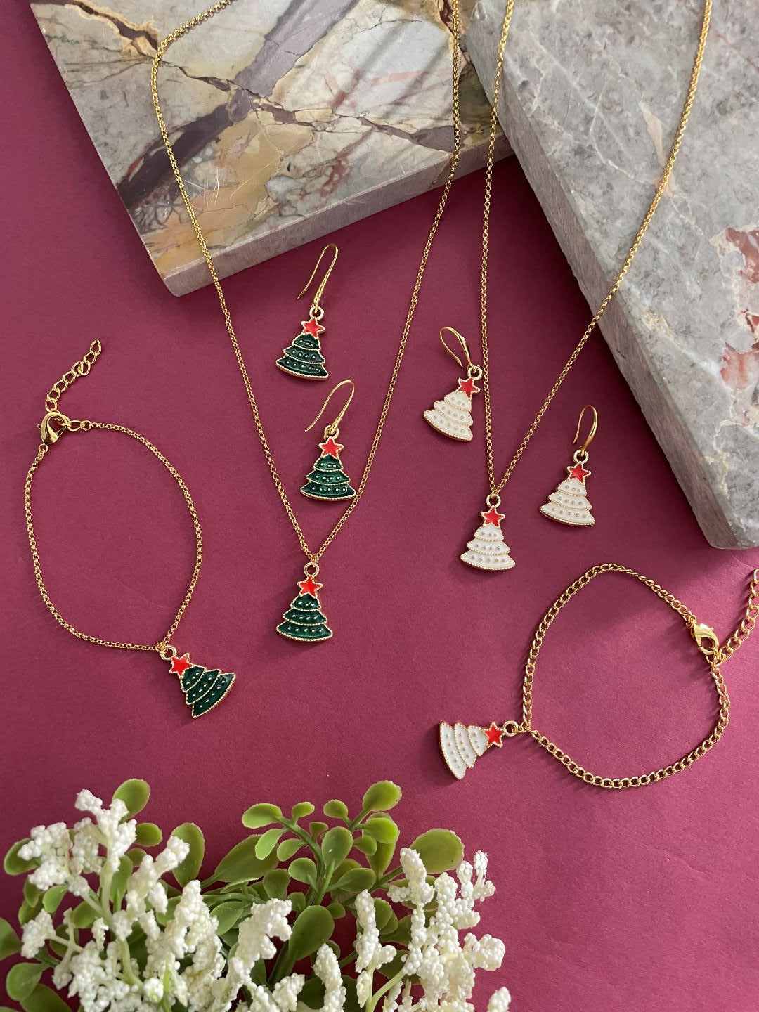 image for Christmas Tree Pendant Necklace Earring and Bracelet Set