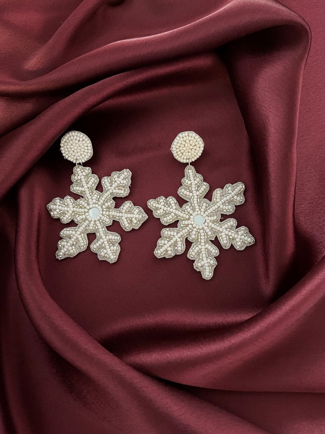 image for Christmas Winter Snow Flake Beaded Earrings