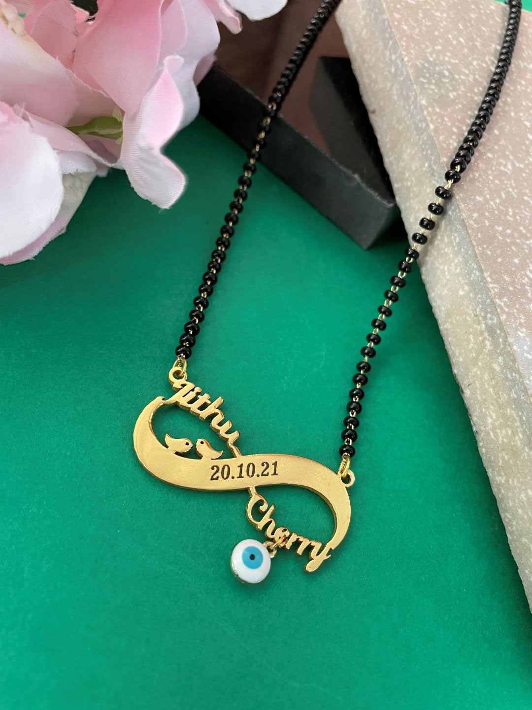 image for Custom 2 Name Infinity Short Mangalsutra with Date and Evil Eye