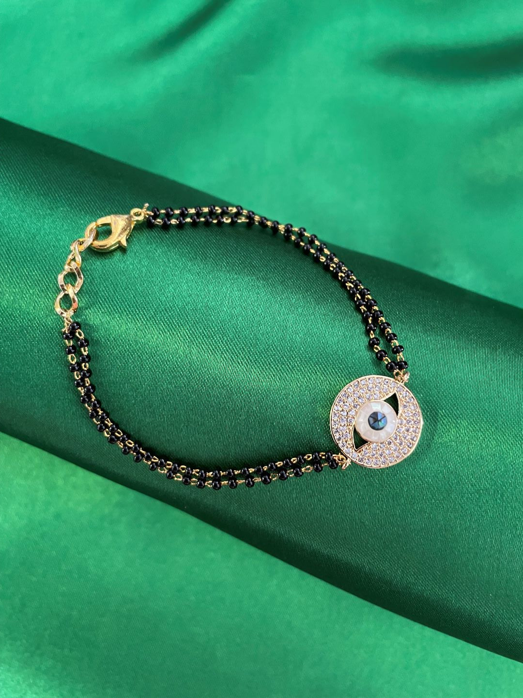 image for Gold Plated AD Evil Eye  Charm Adjustable Mangalsutra Bracelet