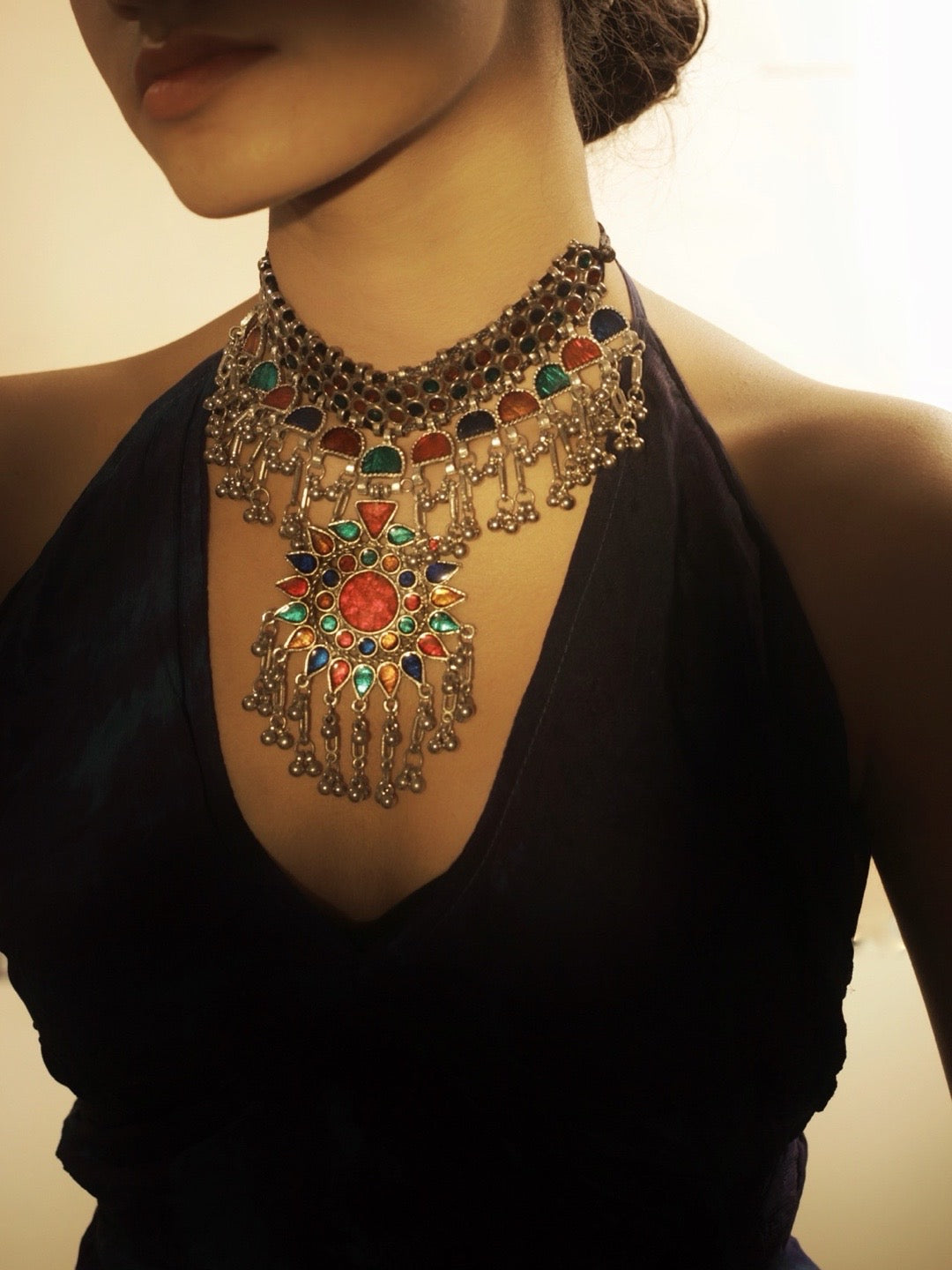 image for Oxidized Multicolor Enamel Choker Necklace