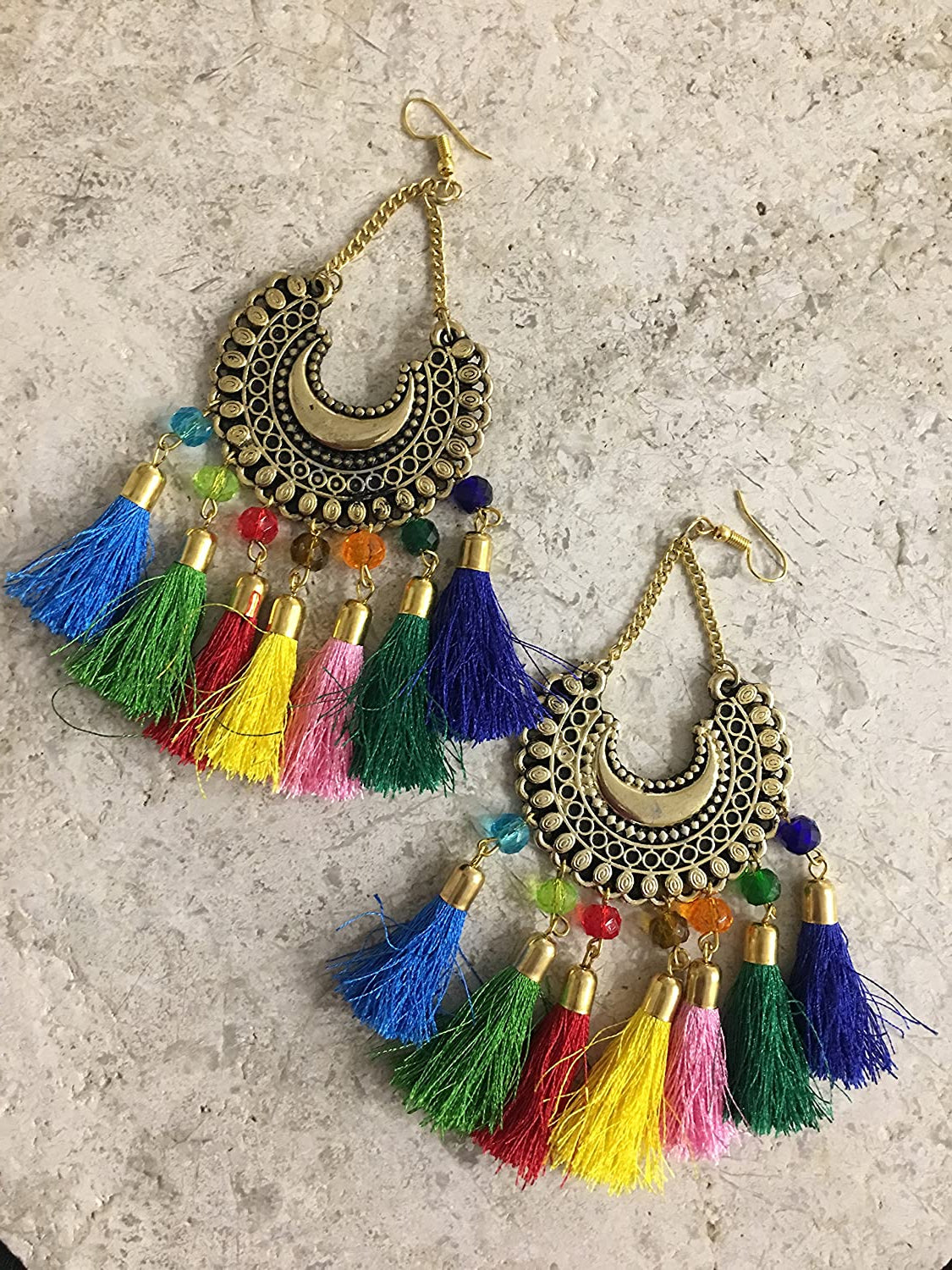 image for Digital Dress Room Gold Beaded Chandbali Hook Earrings Jewellery for Women