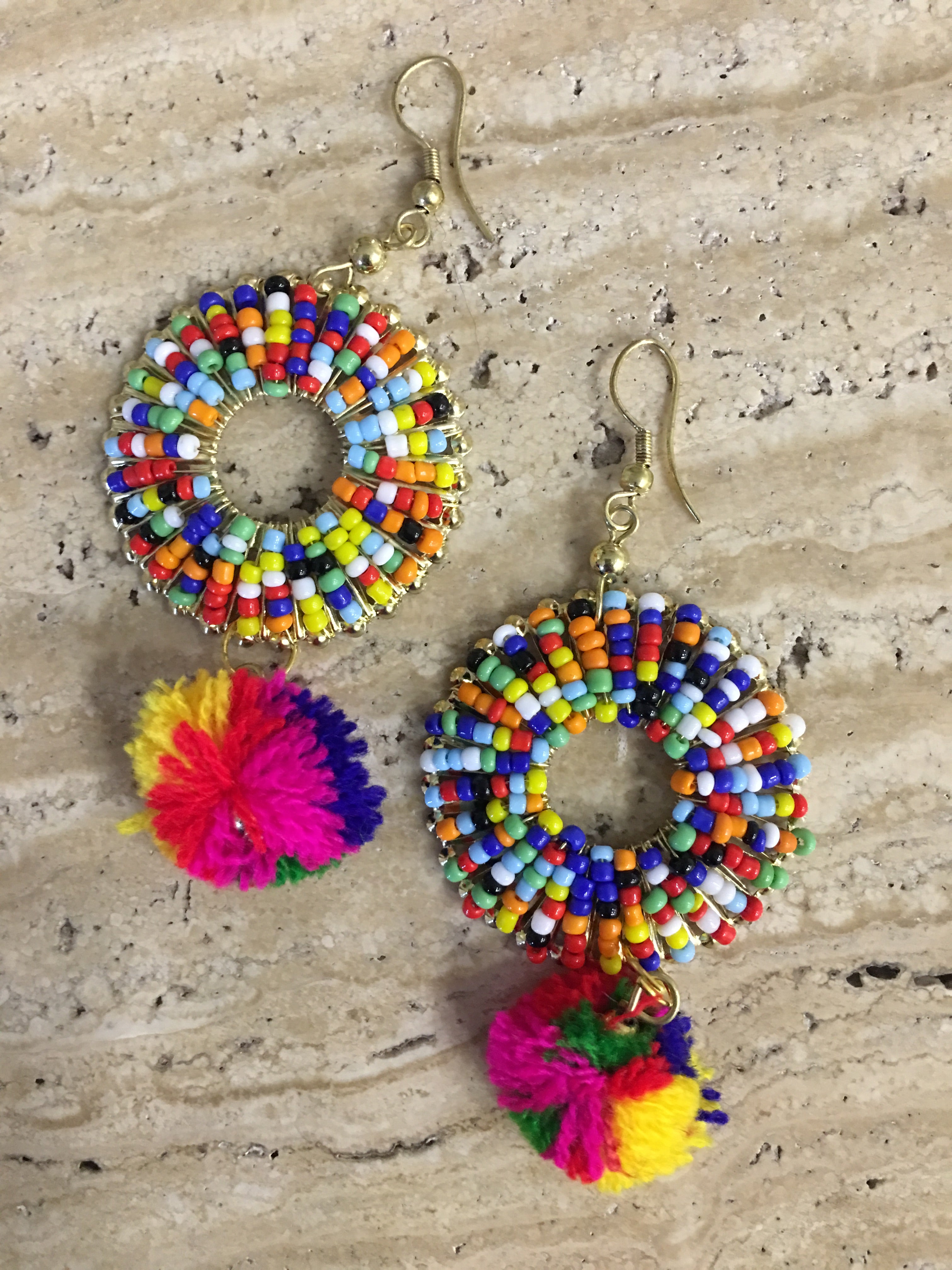 image for Fashion Costume Imitation Artificial Jewellery Earrings in Gold with Multicolor Beads for Women Girls