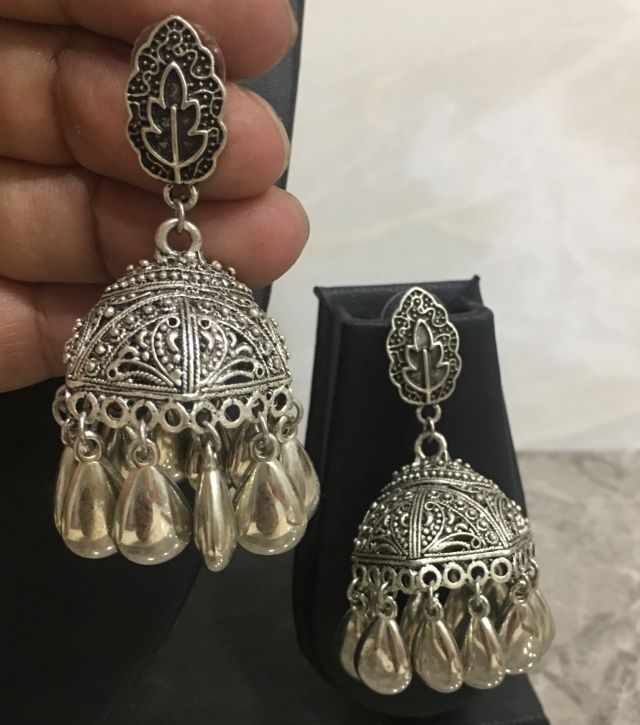 image for Women Costume/Fashion Jewellery Light Weight Heavy Look Long Silver Jhumki Earrings Drop Danglers