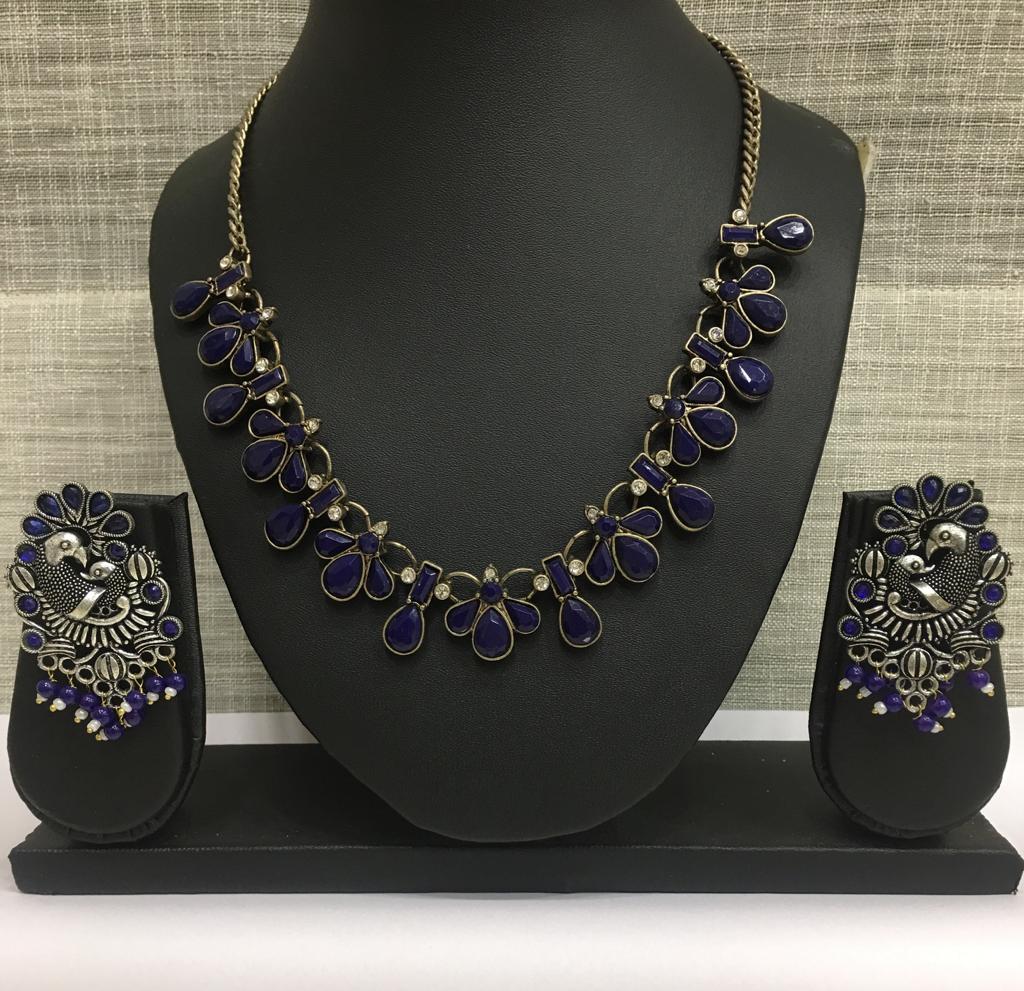 Navy blue necklace sales and earrings