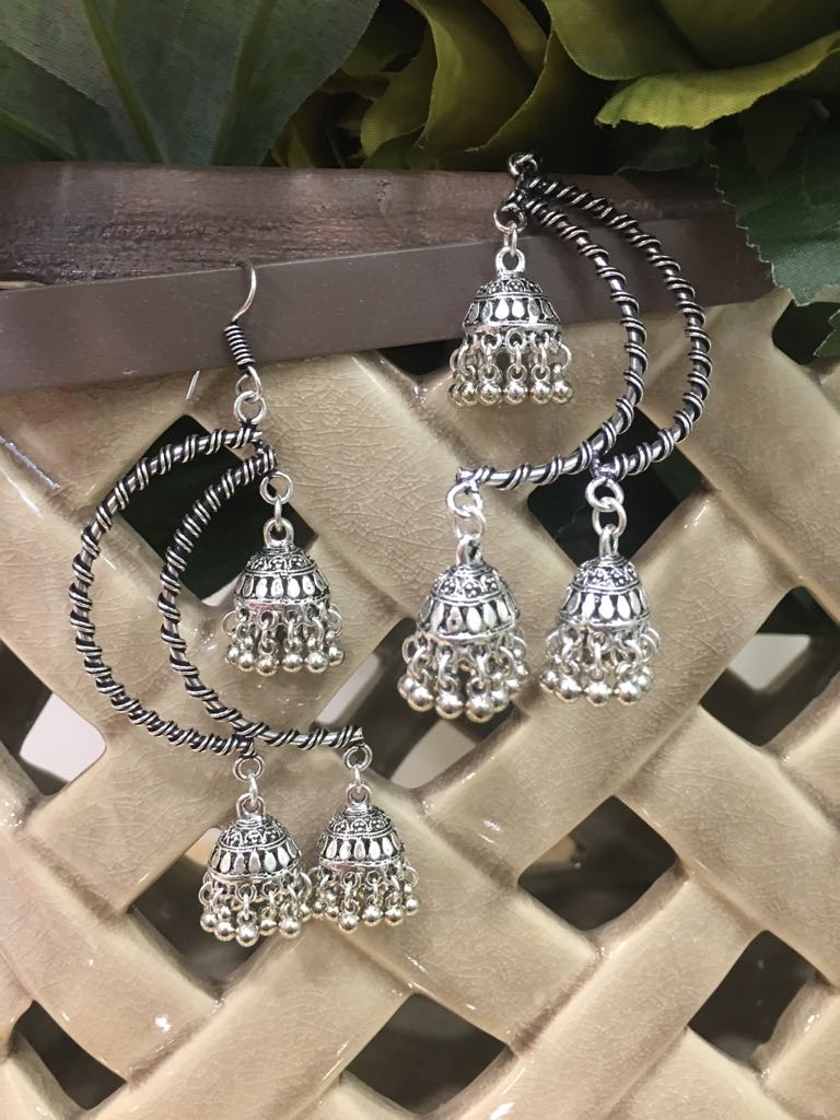 image for Fashion/Costume Jewellery Handcrafted Silver earring Multiple Jhumka For Women/Girls