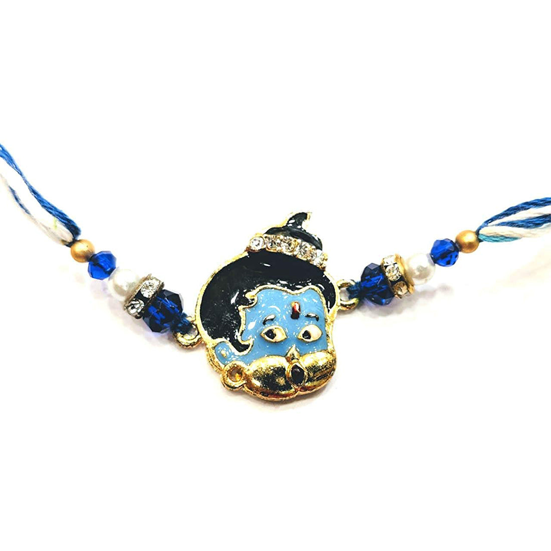 image for Hanuman Ji Rakhi for Kids Blue Beads with Stone Multicolor Thread Cartoon Rakhi