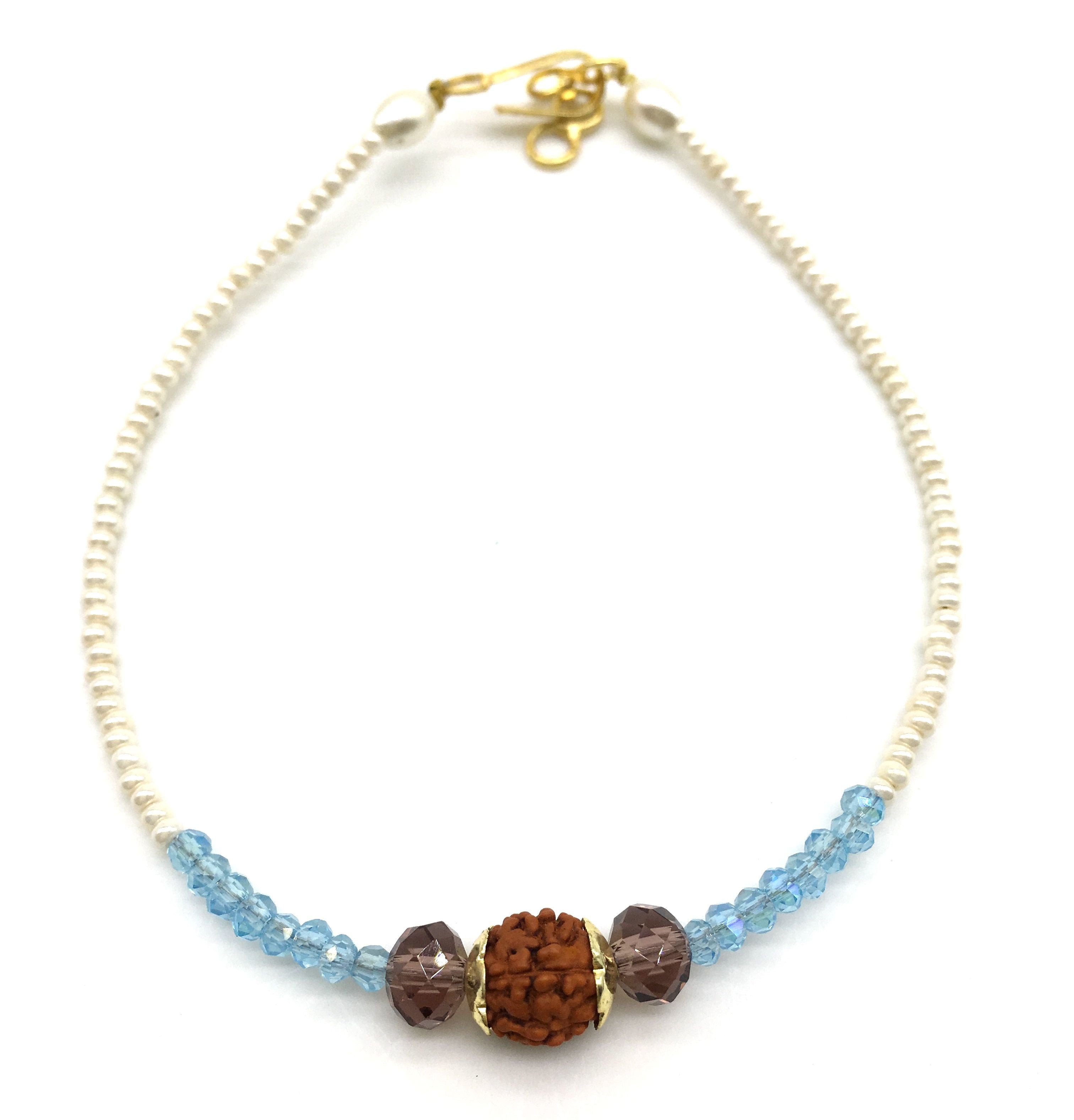 image for Rudraksha Rakhi Bracelet with Blue and White Beads