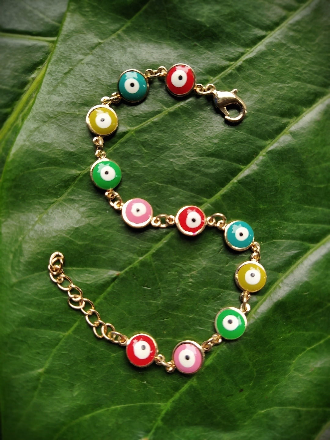 image for Fancy Evil Eye Design Multicoloured Gold Plated Adjustable Wrist Bracelet