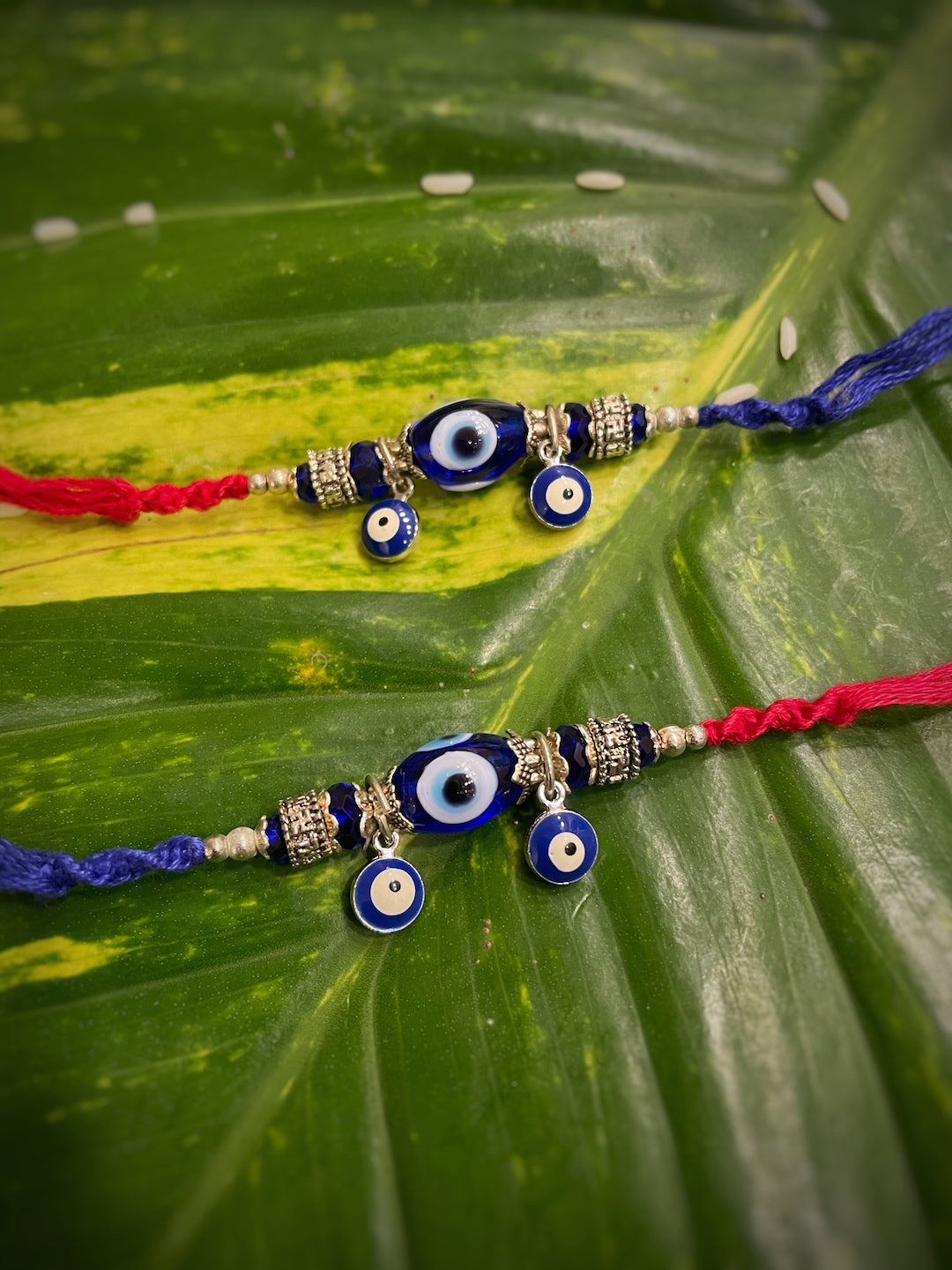 image for (Combo of 2) Evil Eye Rakhi Designs Blue Evil Eye Turkish Charm Multicoloured Mauli Raksha Bandhan