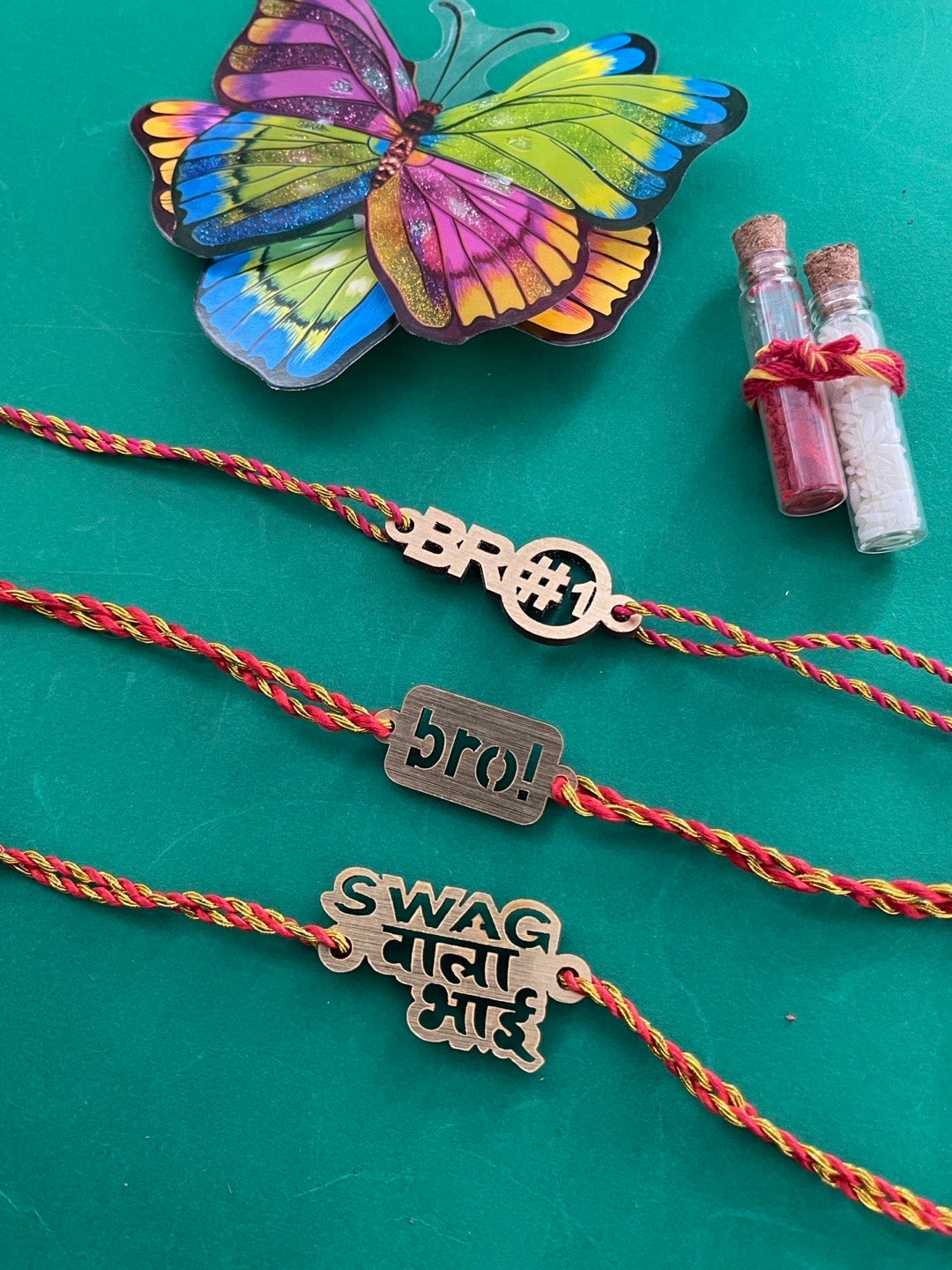 image for (COMBO of 3) Latest Rakhi Design with Funky Slogan bro!/Swag Wala Bhai/BRO#1 Multicoloured Mauli Raksha Bandhan