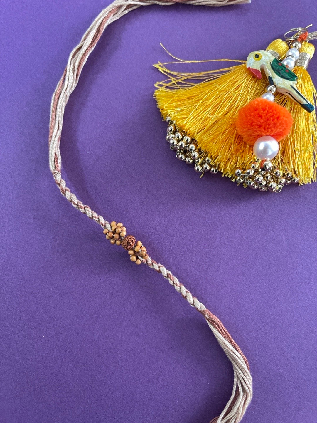 image for Simple Rudraksha Rakhi With Beads Brown Thread Rakhi For Raksha Bandhan