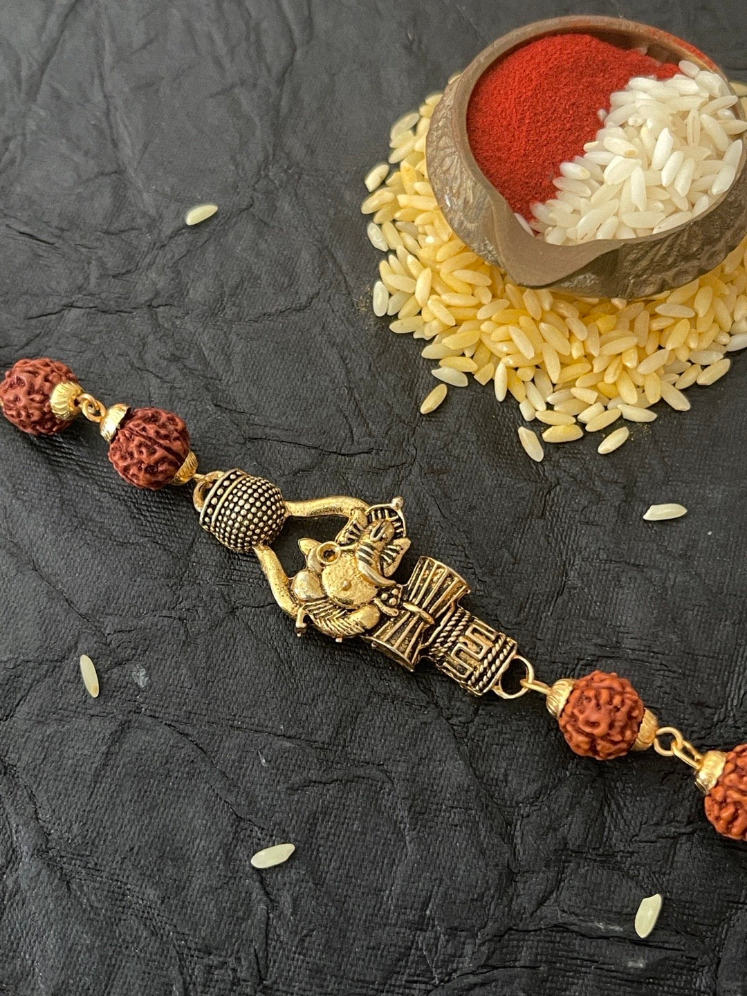 image for Unique Gold Plated Trishul/Lord Ganpati Rudraksha Bracelet