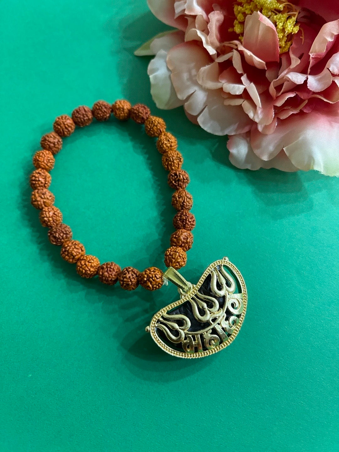 image for Unique Bracelet With Gold Plated MAHAKAL Pendant Rudraksha Bracelet