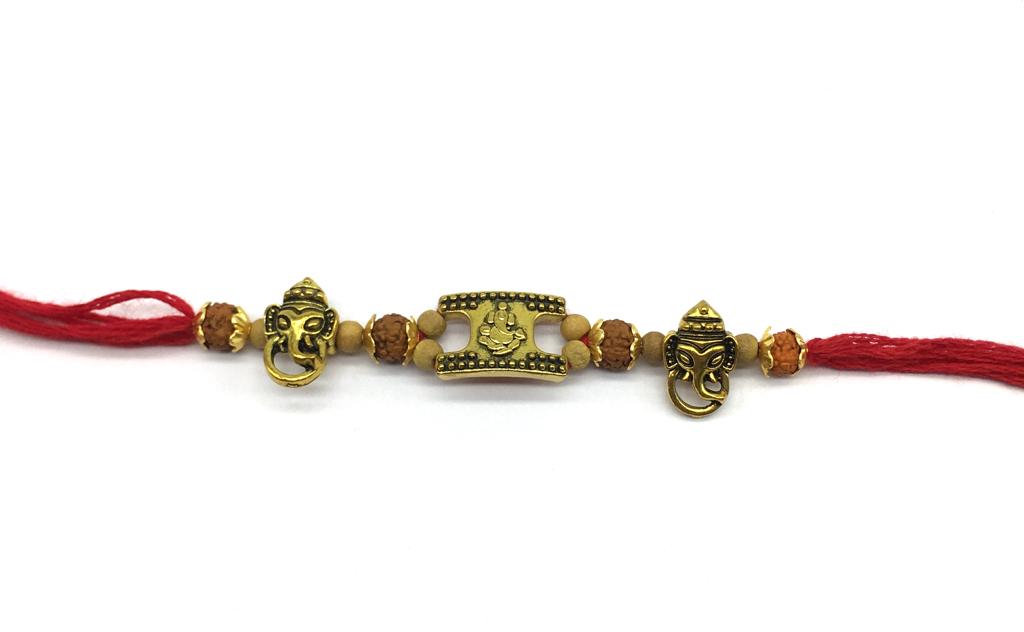 image for Ganesh Ji Rudraksha Rakhi for Men Gold Plated Beads Rakhi