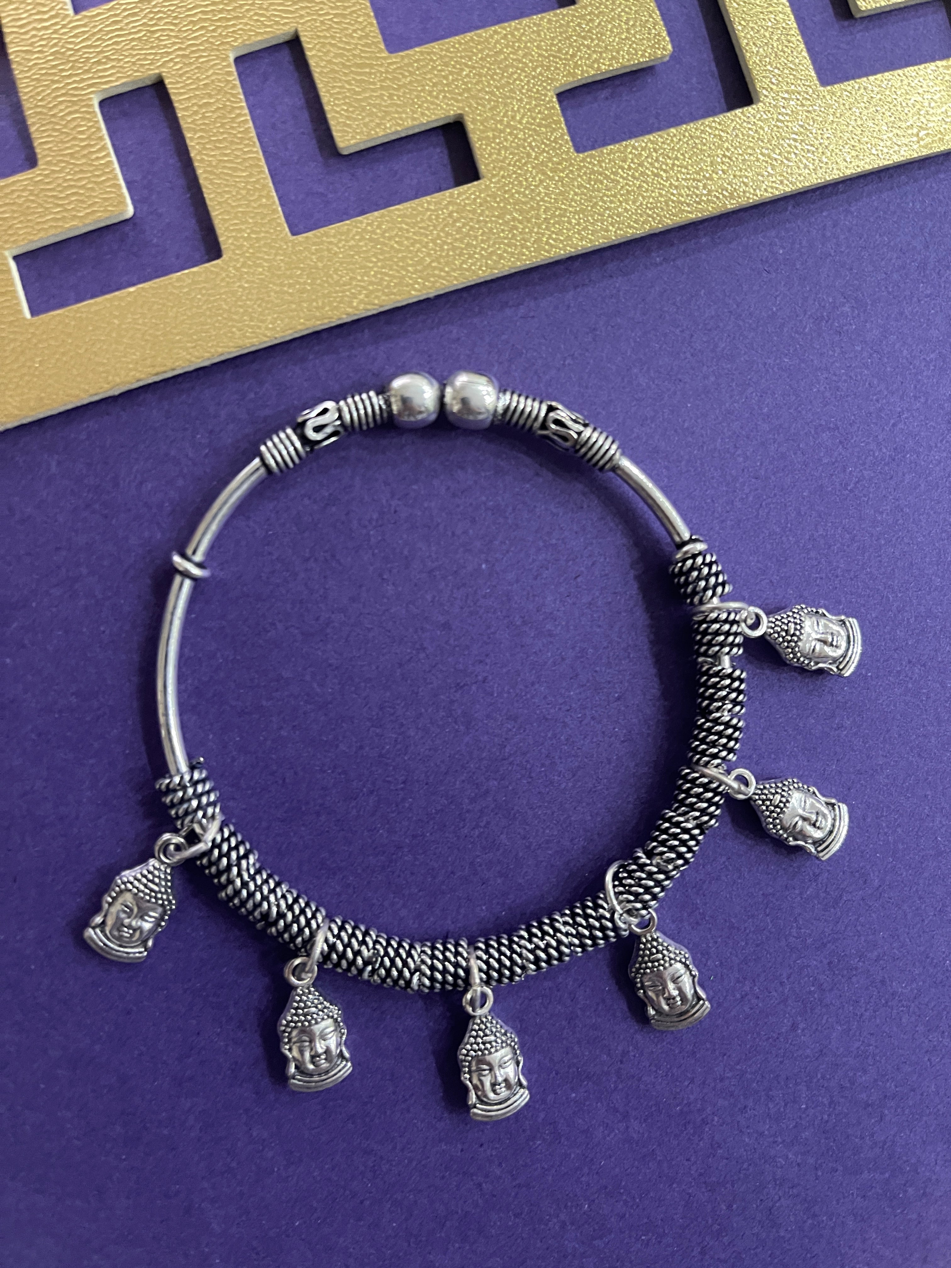 image for Silver Small Buddha Charm Bangle