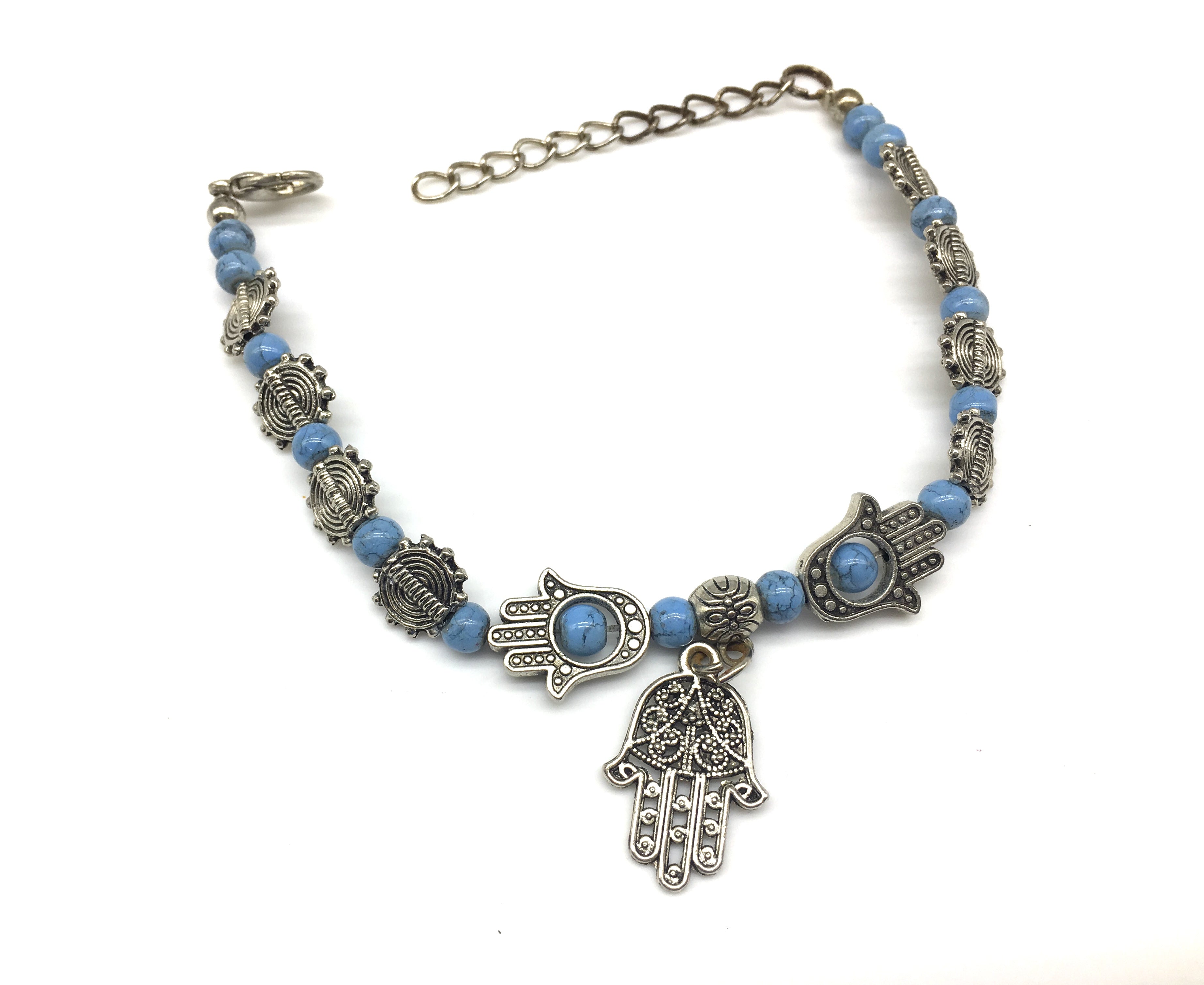 image for Blue Beads and Hamsa Hand Charm Bracelet