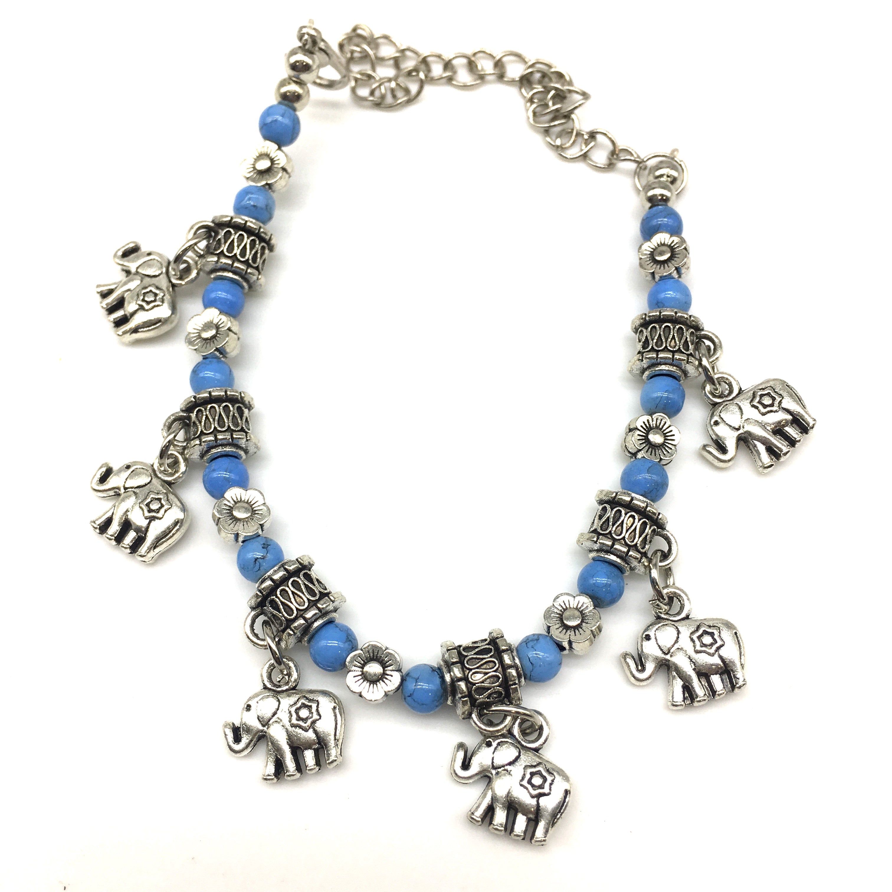 image for Blue Beads and Elephant Charm Bracelet