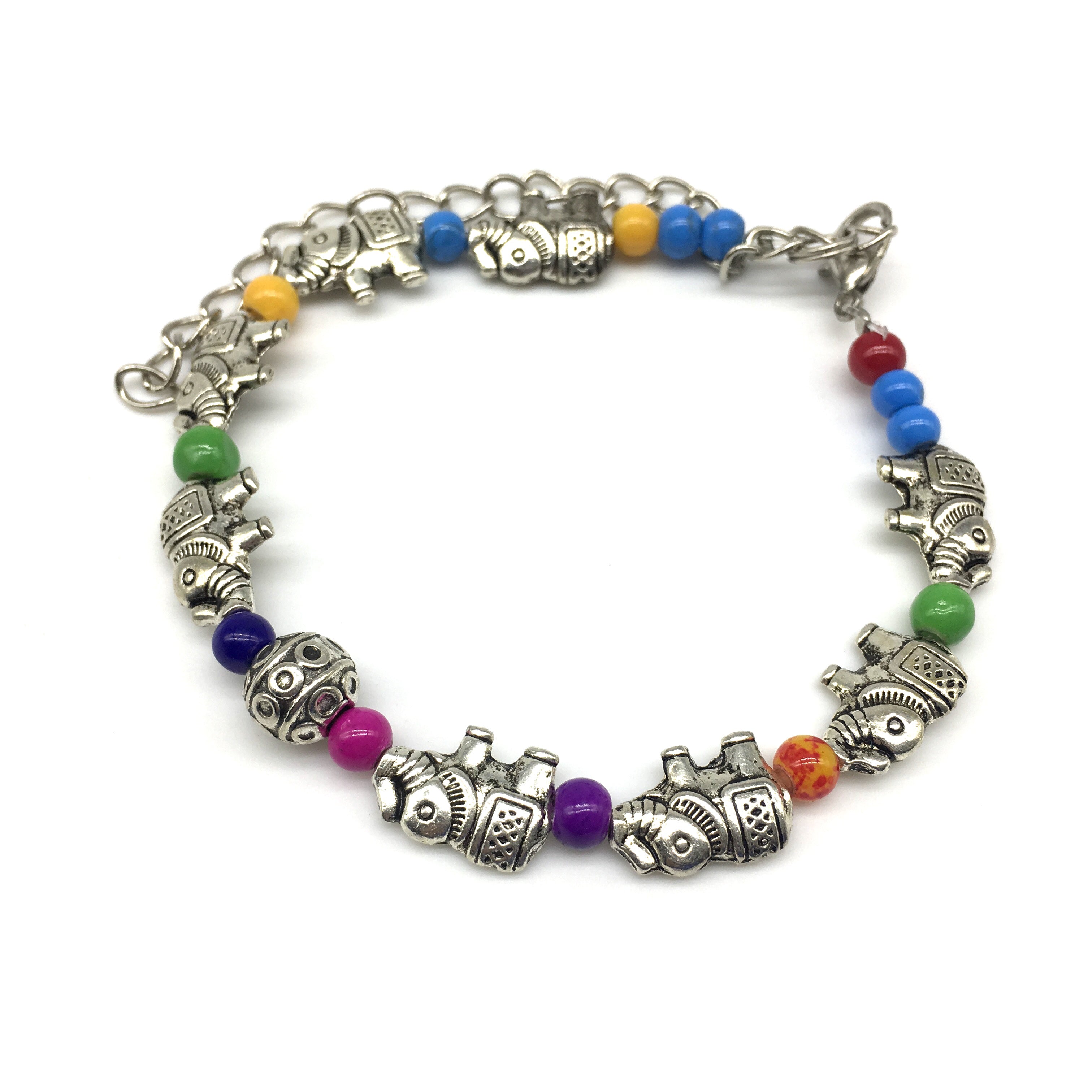 image for Multi color Beads With Silver Elephant Bracelet