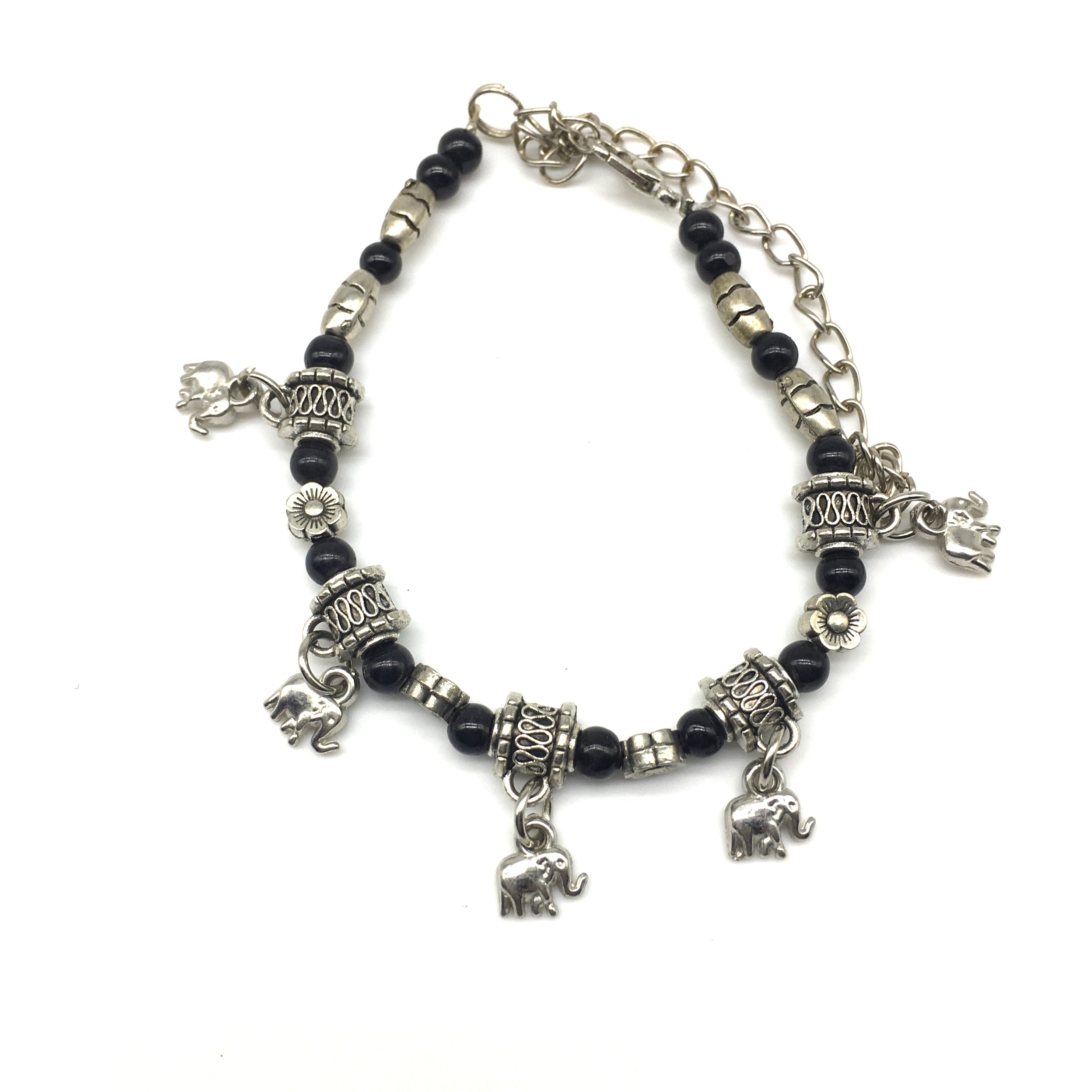 image for Black and Silver Beads with Elephant Charm Bracelet