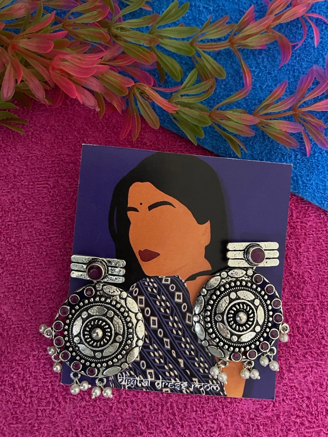 image for German Oxidized Silver Earrings for Women Round Shape Chandbali Tribal Designs