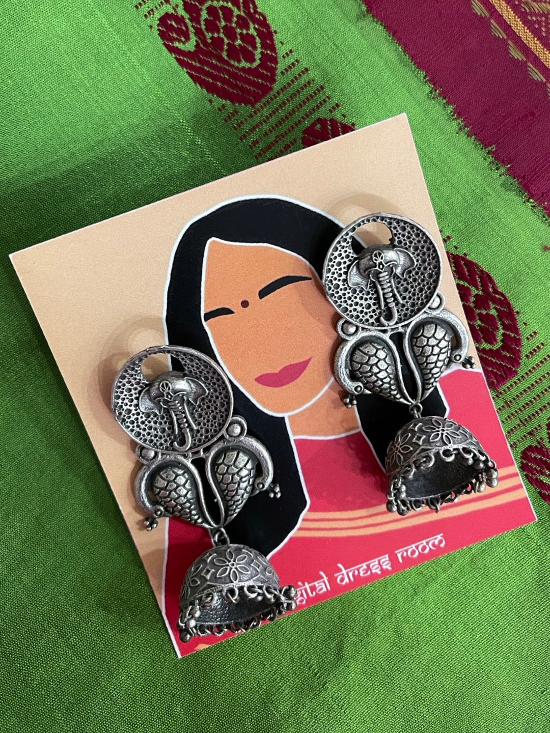 image for German Oxidized Silver Earrings for Women Ganesha/Peacock Designs Jhumkas
