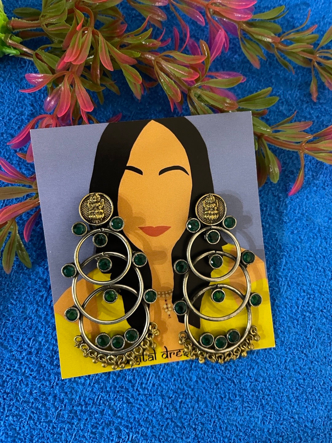 image for Oxidized Silver Earrings for Women Lakshmi Designs with Ghungroo Tribal Drop Earrings