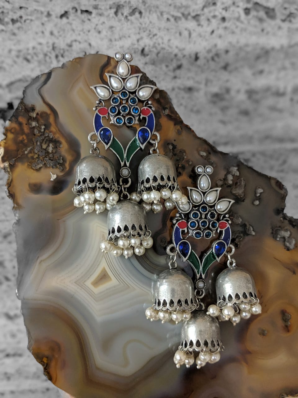 image for Jaipuri Tribal Meenakari Antique Jhumki Earrings