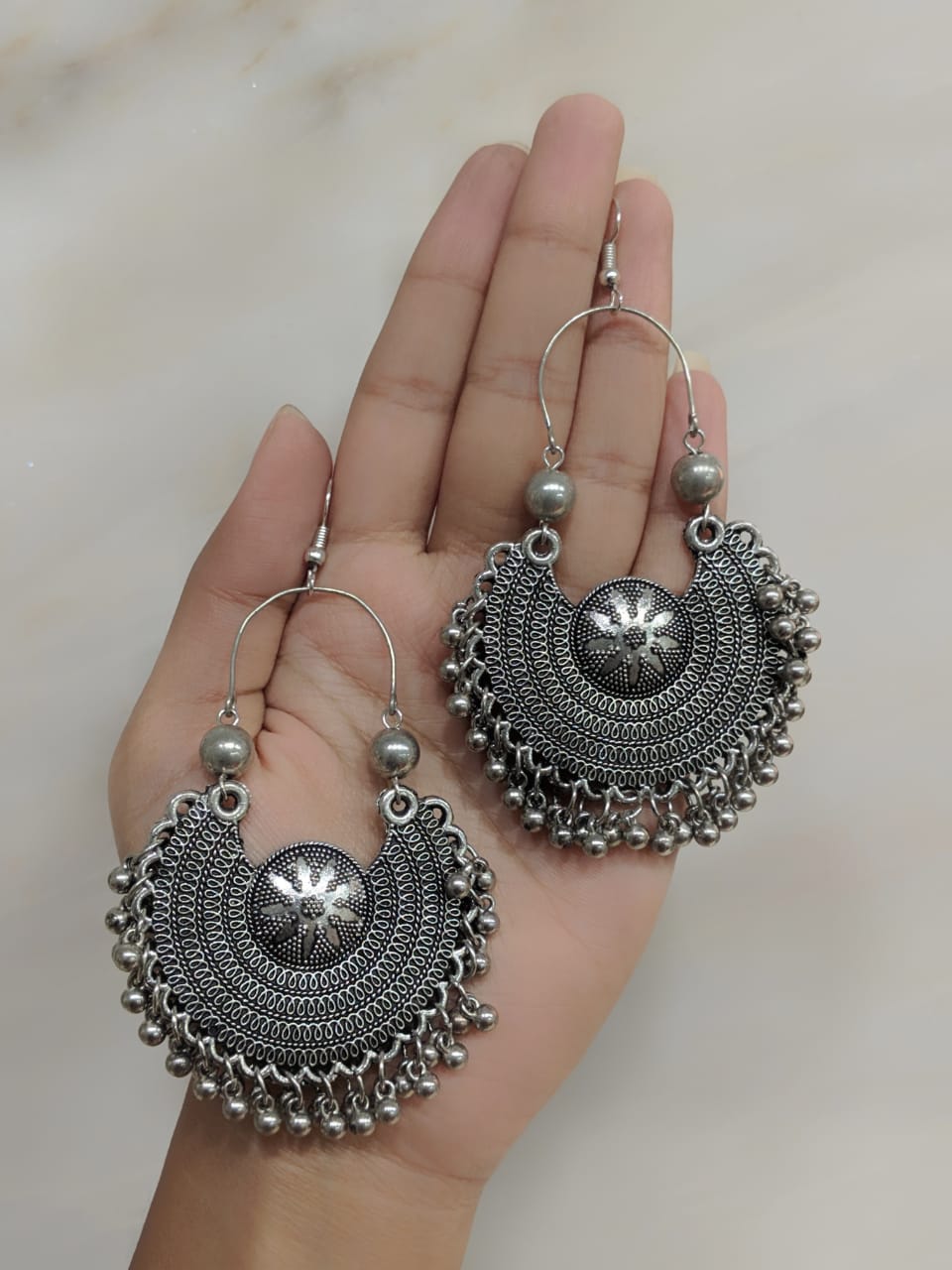 image for Oxidized Silver Afghani Tribal Ghungroo Antique Earrings